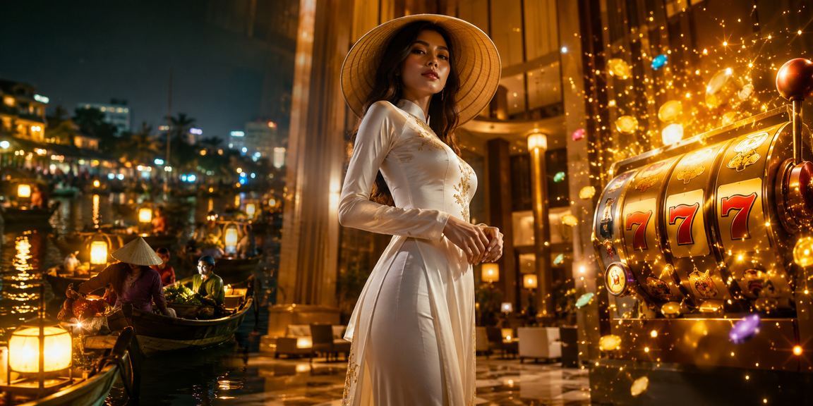 Người dùng Hà Nội chơi Slots trên điện thoại với nón lá truyền thống
