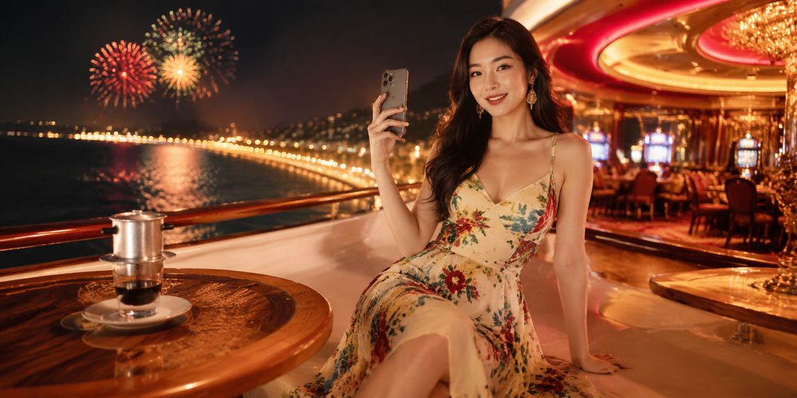 Người dùng Mũi Né nhận và dùng voucher casino qua điện thoại tại quán cà phê